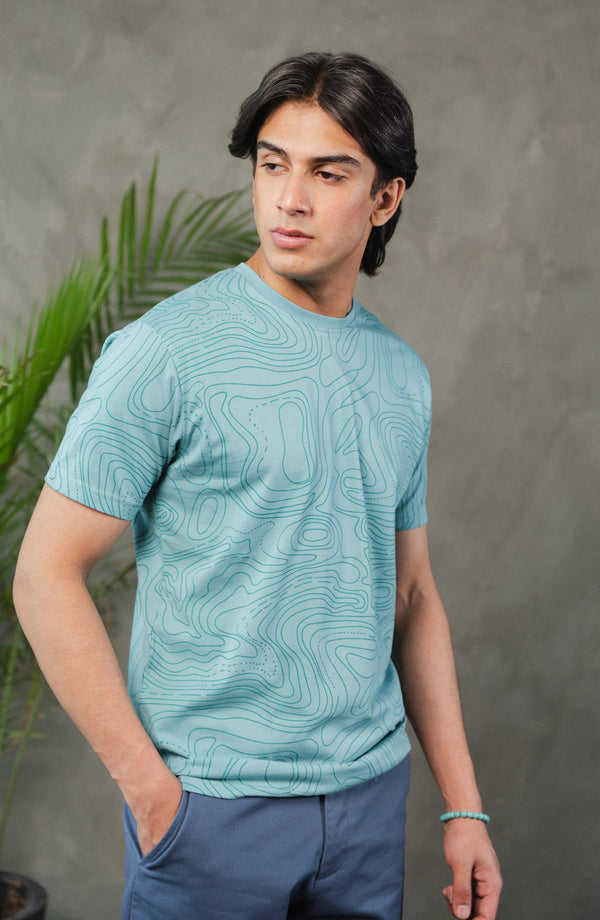 Mint Green All Over Printed Tee Shirt