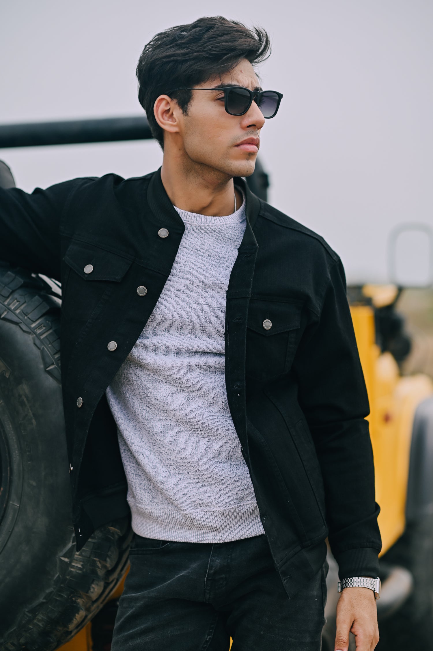 Mens Jackets Black Jean Jacket Fur Inside Black Denim Stylish