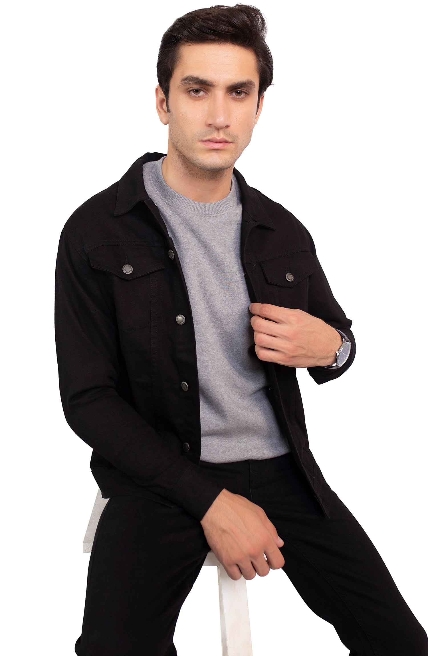 Jet Black Cotton Denim Jacket