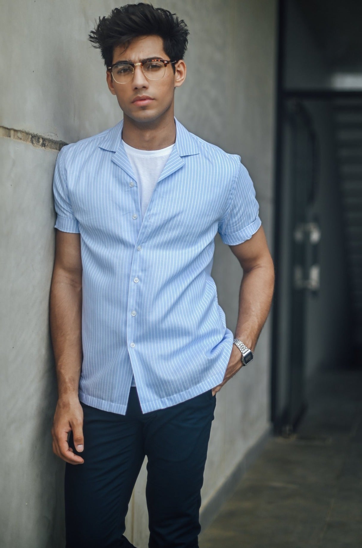 Light blue shirt sale outfit mens casual