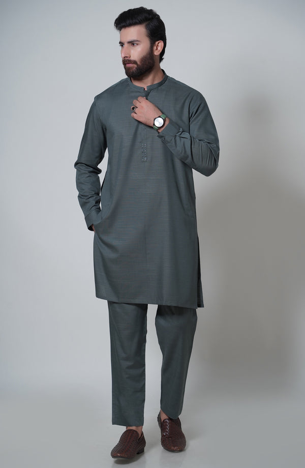 Embroidered Kurta Pajama - Green