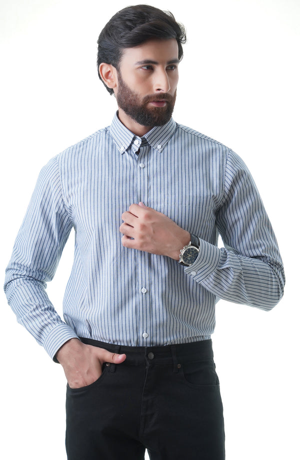 Blue/White Full Sleeves Cotton Shirt