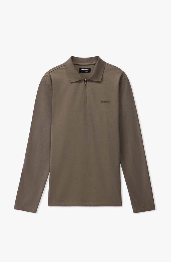 Performance Zipper Regular Fit Polo - Light Brown