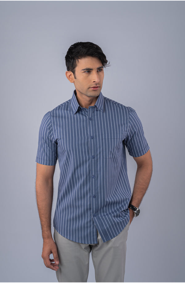 L-Blue/White Stripes Yarn Dyed Shirt