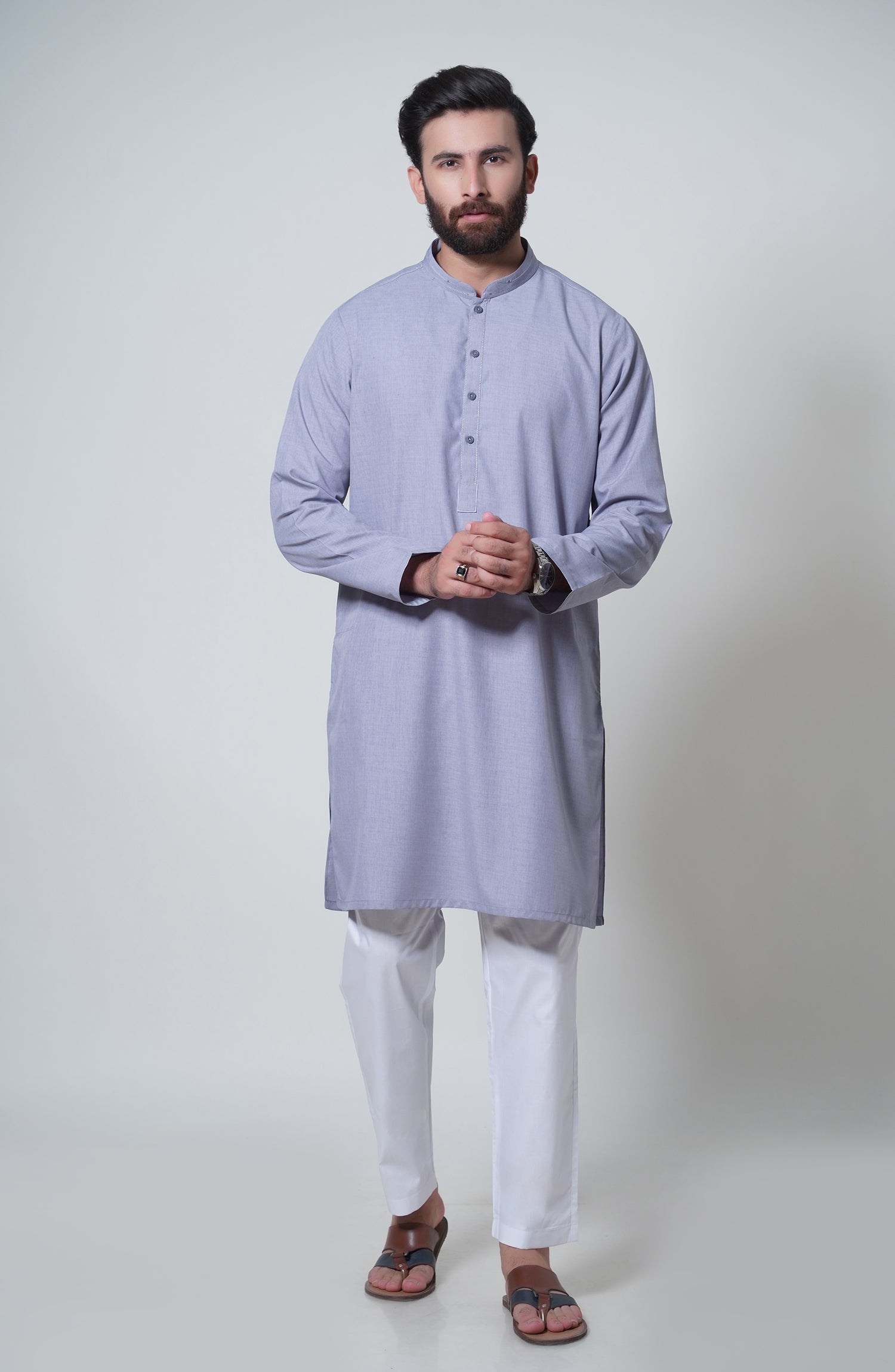 Blended Embroidered Kurta - Light Grey – Cambridge Shop