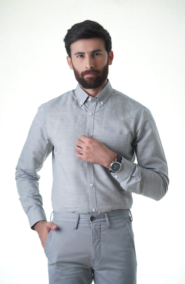 Grey Full Sleeves Cotton Shirt