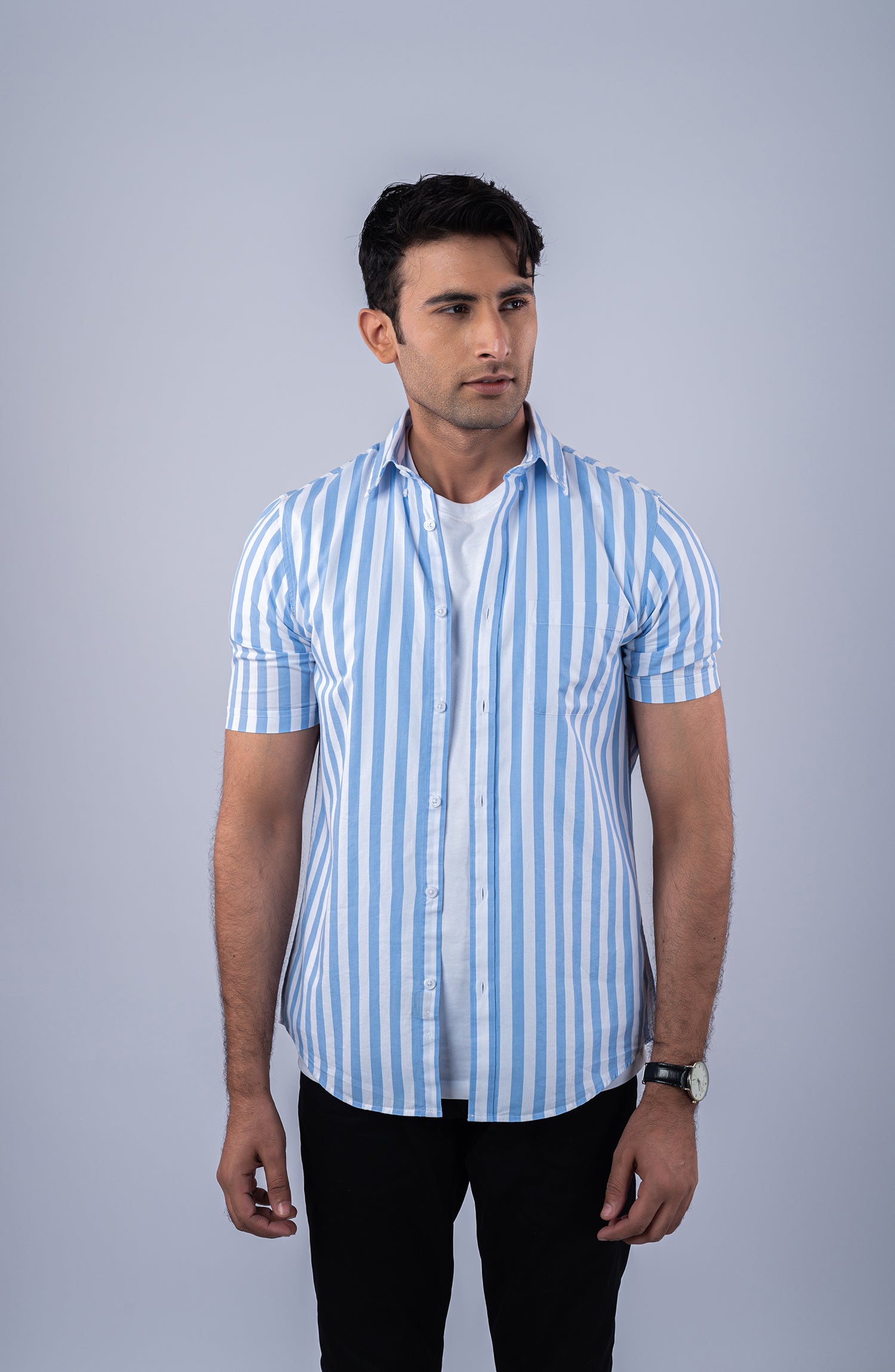 Sky Blue Stripes Yarn Dyed Shirt