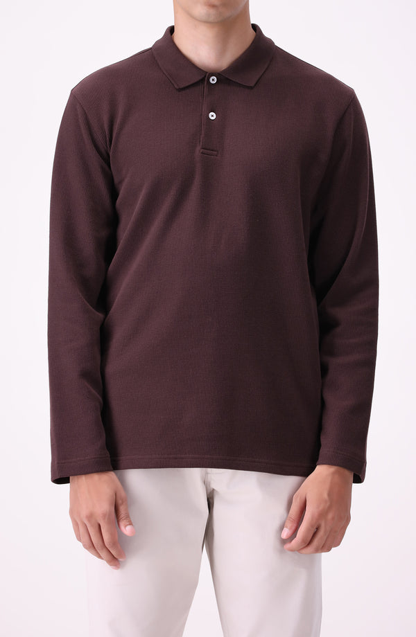 Waffle Button Polo Regular Fit - Dark Brown