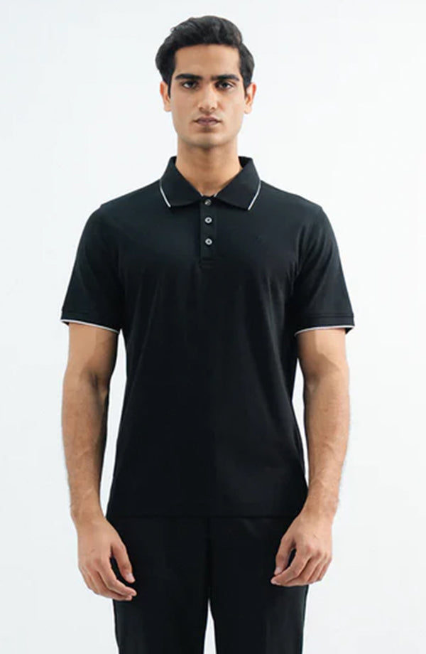 Interlock Button Polo - Black