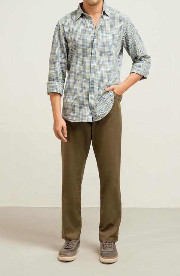 Linen Five Pockets Slim Fit - Olive