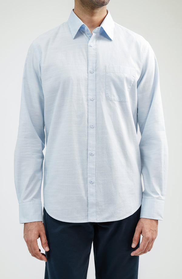 Cotton Linen Shirt Relaxed Fit - Blue