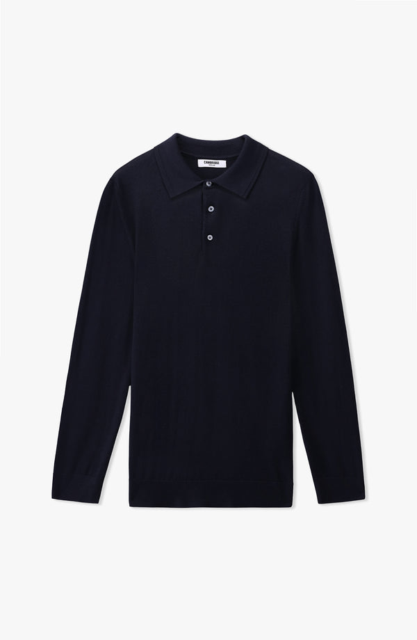 Wool Blend Regular Fit Polo - Navy