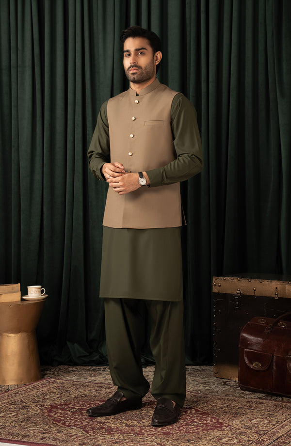 MENS BASIC WAISTCOAT - OLIVE