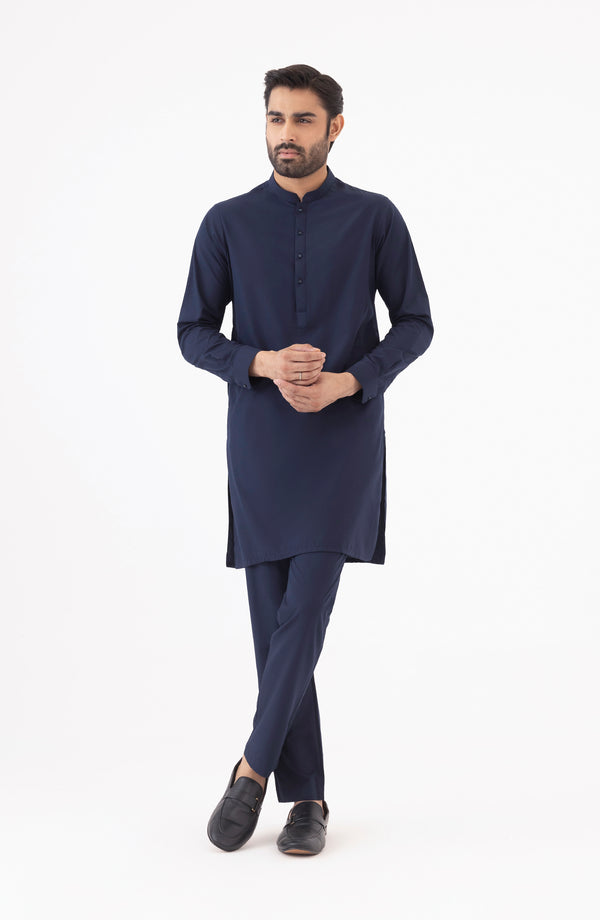 Basic Fancy Pajama Suit - Navy Blue
