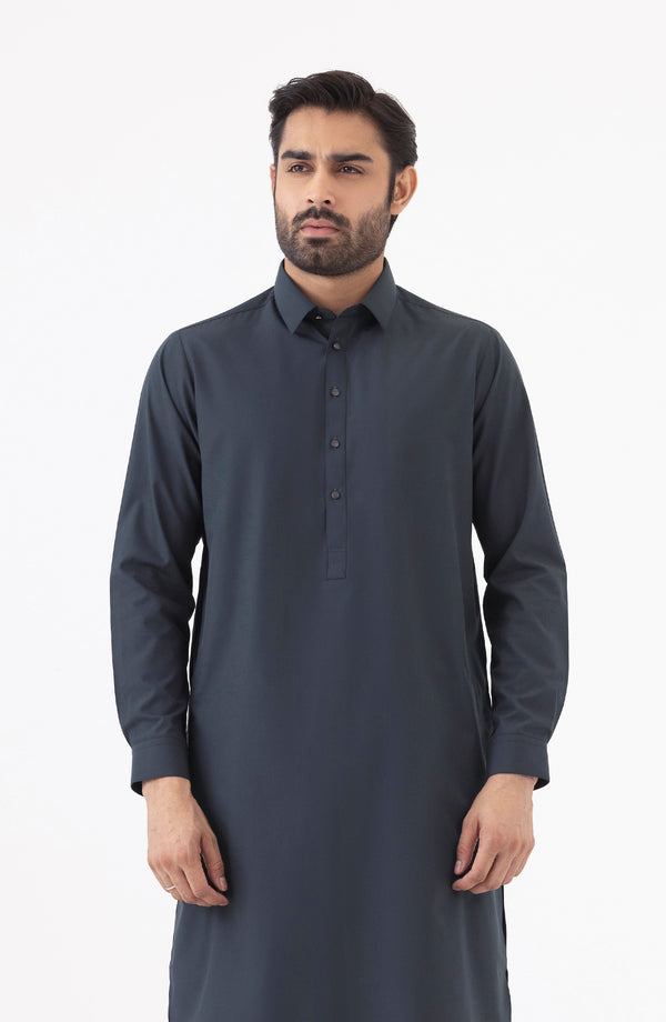 Basic Fancy Shirt Collar Shalwar Suit - Dark Grey