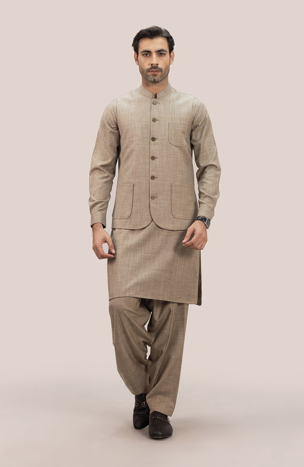 Waistcoat Shalwar Suit - Sand