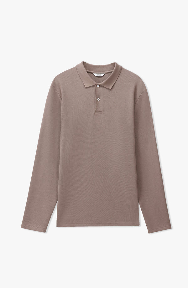 WAFFLE BUTTON POLO - BROWN