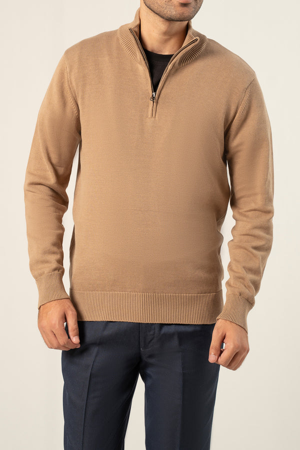 COTTON ZIPPER SWEATER - SAND