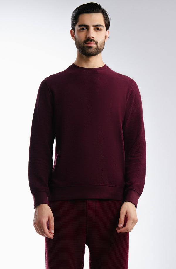 Flat Back Pique Sweatshirt - Burgundy