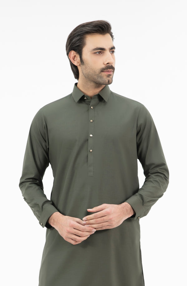 Basic Fancy Shirt Collar Shalwar Suit - Green