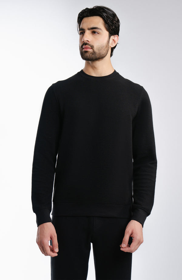 Flat Back Pique Sweatshirt - Black