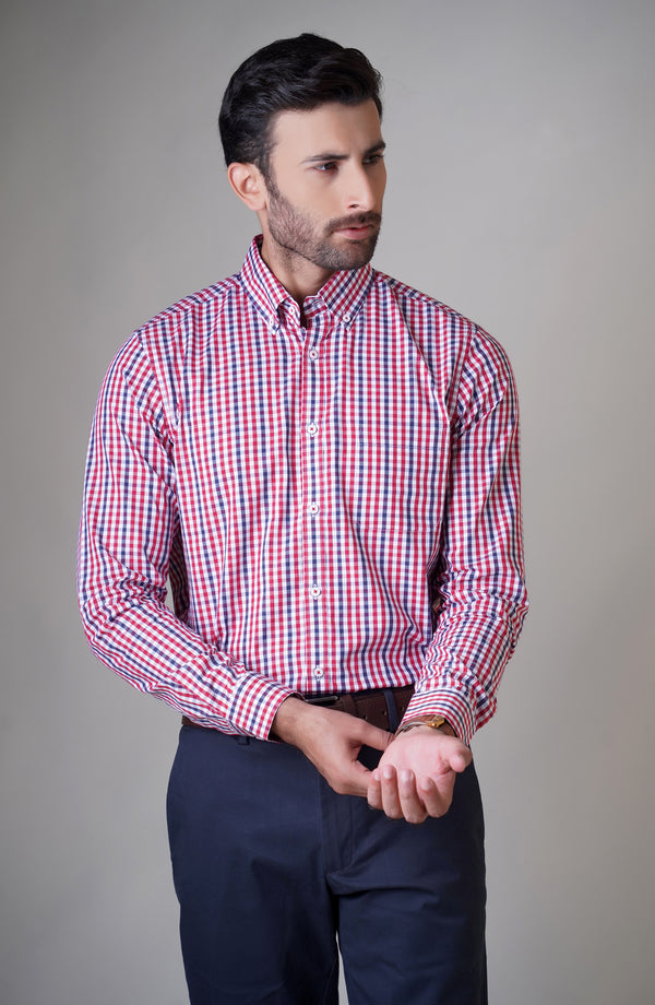 Red/Navy Full Sleeves Cotton Shirt