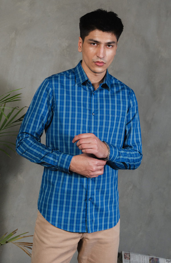 Blue Full Sleeves Cotton Shirt