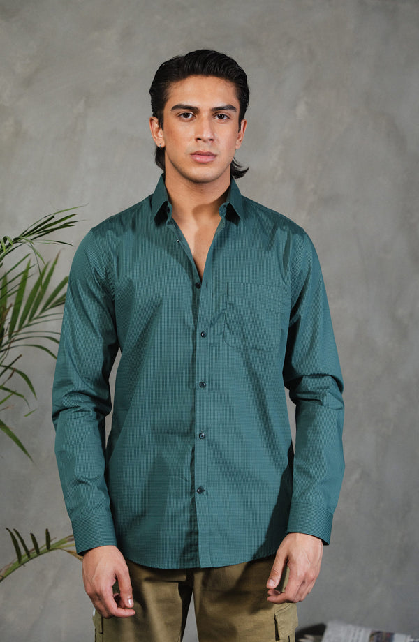 Green Full Sleeves Cotton Shirt