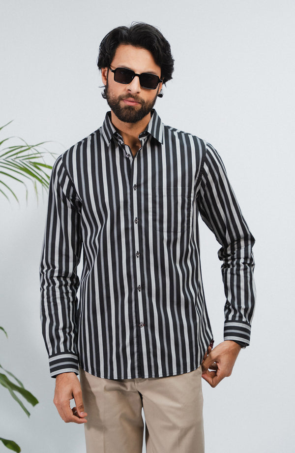 Black/Grey Full Sleeves Cotton Shirt