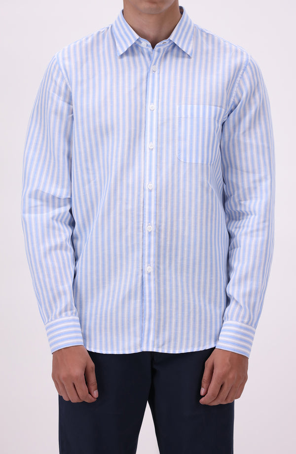 Cotton Linen Shirt Relaxed Fit - Blue