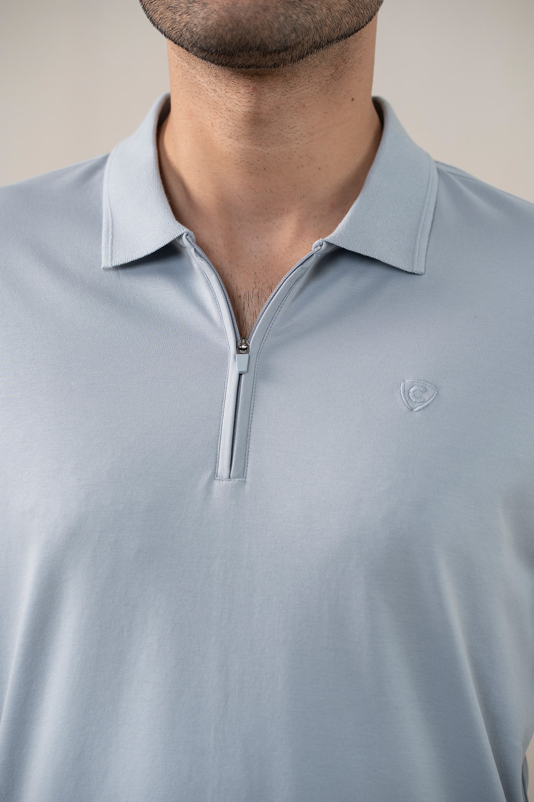 INTERLOCK ZIPPER LIGHT BLUE POLO