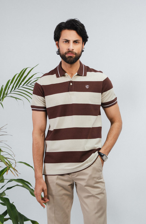 YARN DYED POLO - BROWN