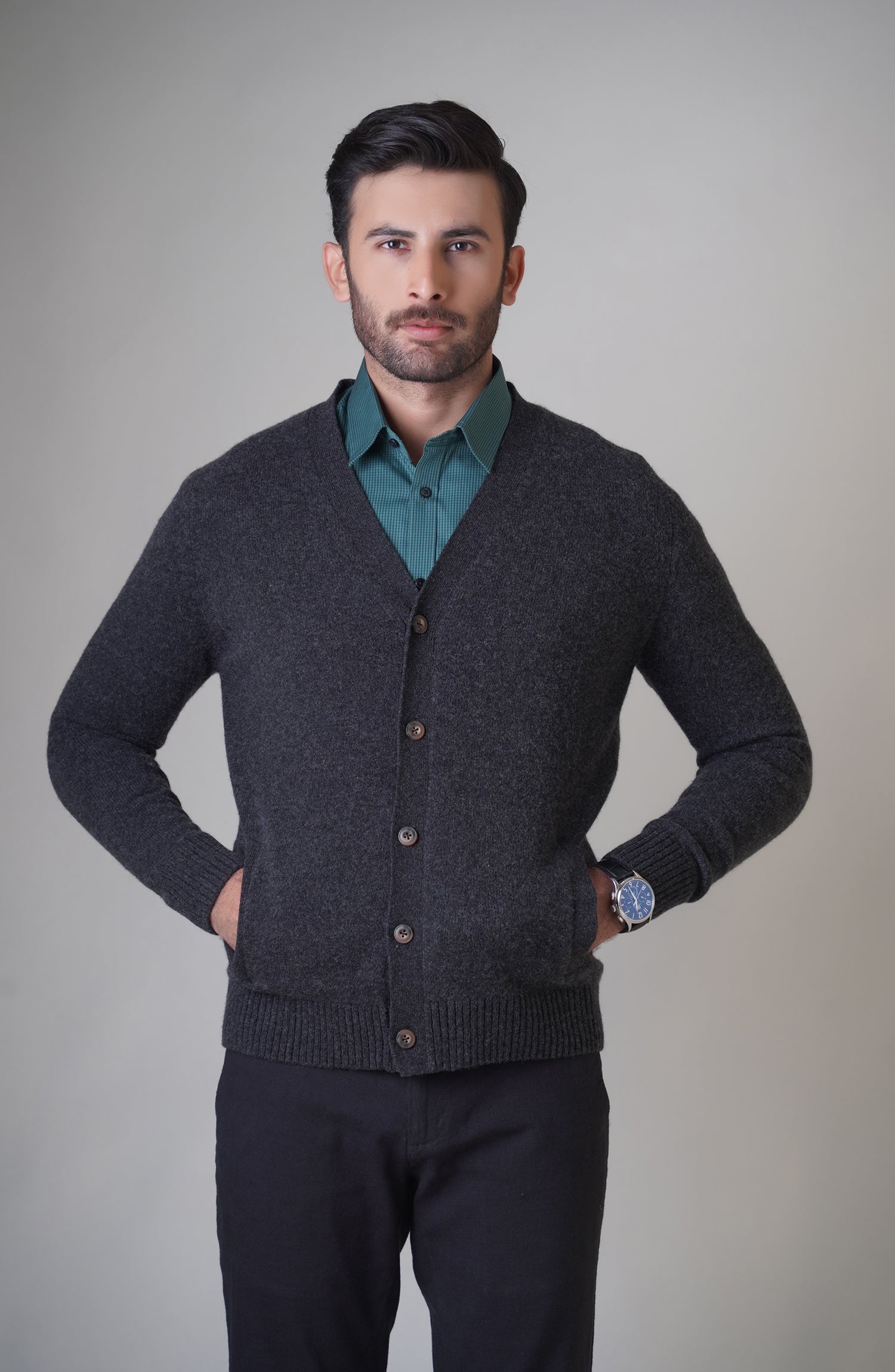 Lambs Wool Full Sleeves Button Cardigan with Cross Pockets – Cambridge Shop