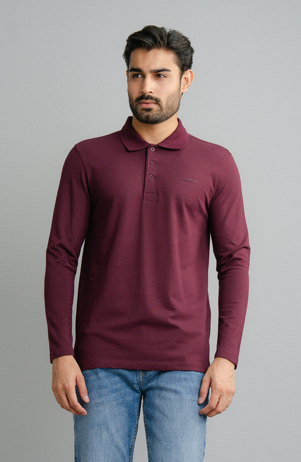 Performance Buttoned Polo - Burgundy