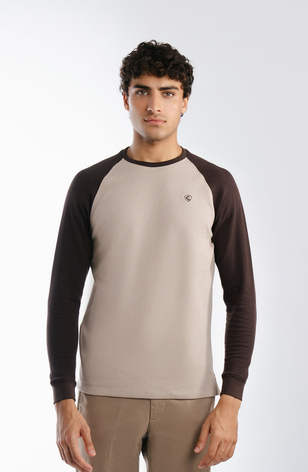 Crew Neck Raglan Brown T-Shirt