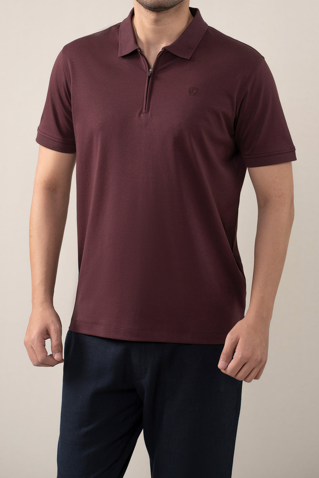 INTERLOCK ZIPPER MAGENTA POLO SHIRT