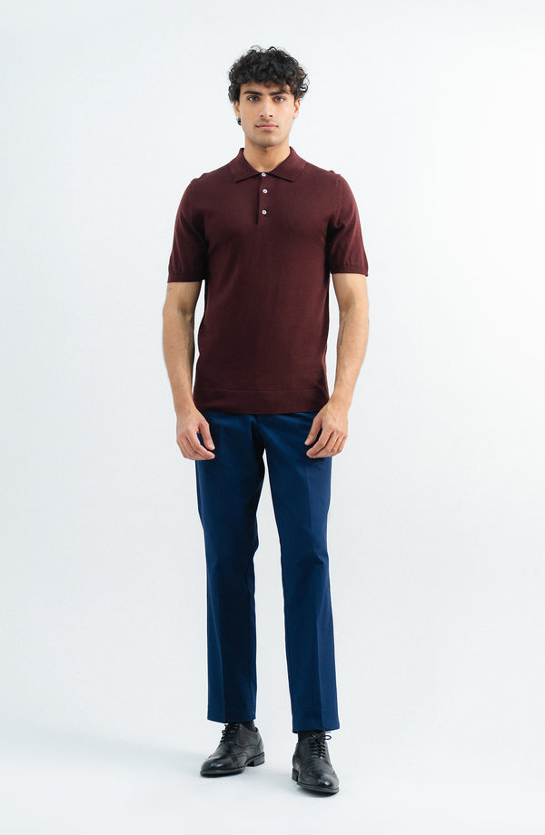 Wool Blend Polo - Burgundy