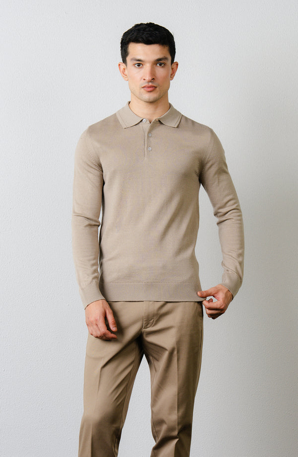 Wool Blend Polo Sweater - F/S - Light Brown