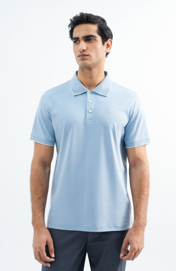 Interlock Button Polo - Light Blue