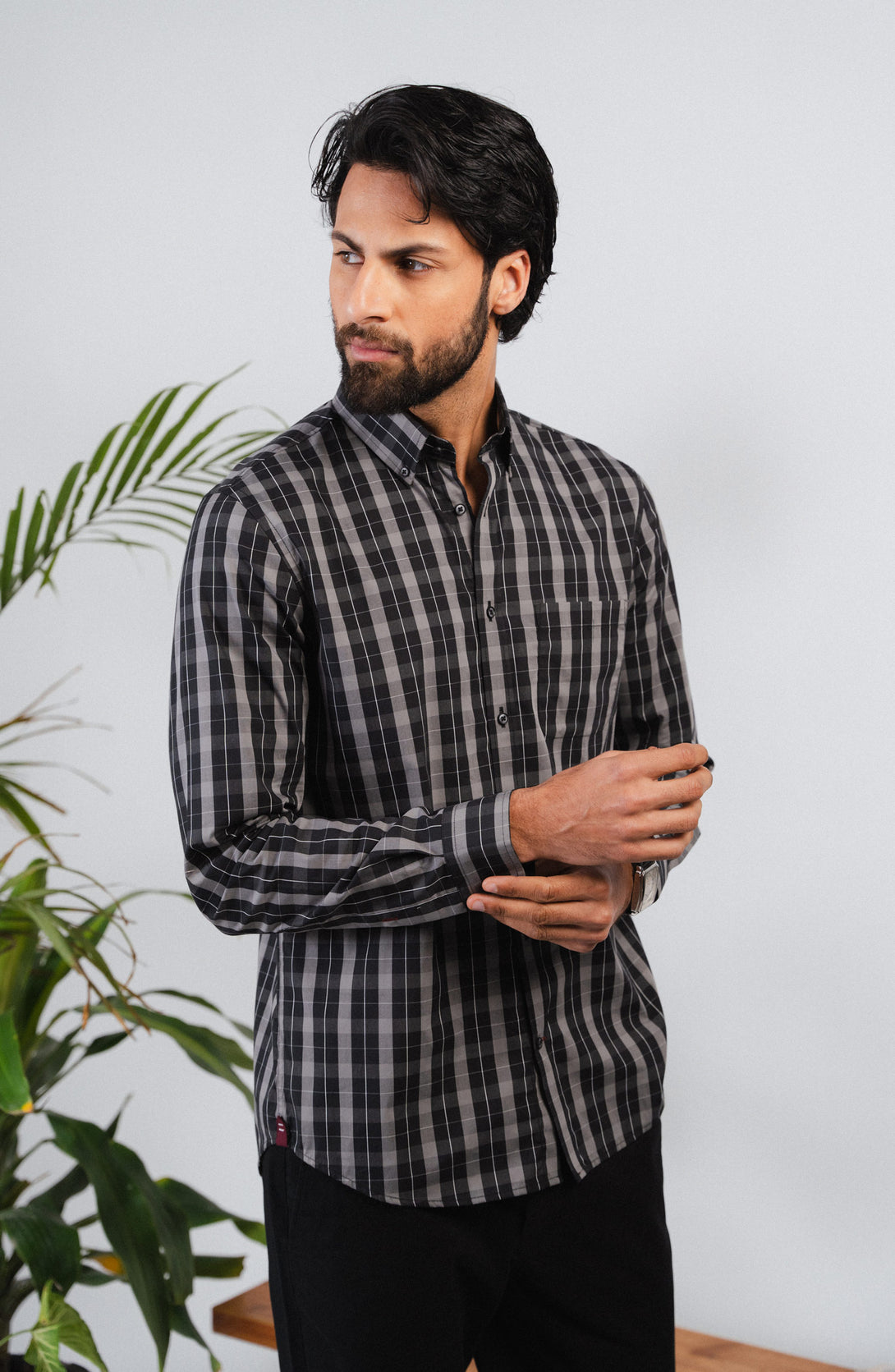 Grey/Black Full Sleeves Cotton Shirt – Cambridge Shop