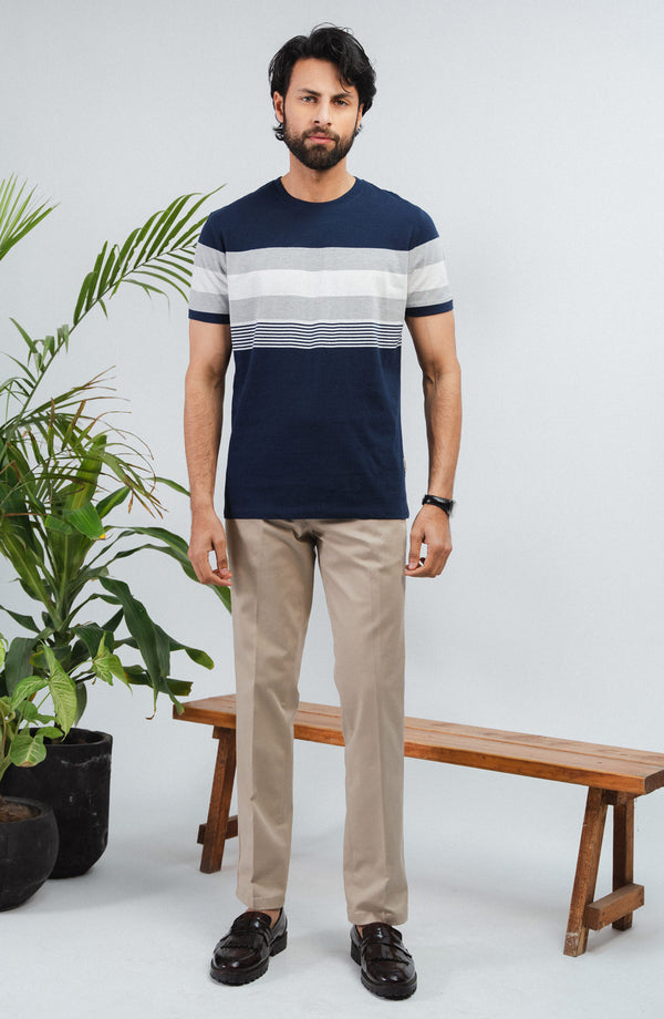 Crew Neck T-Shirt - Navy/Grey