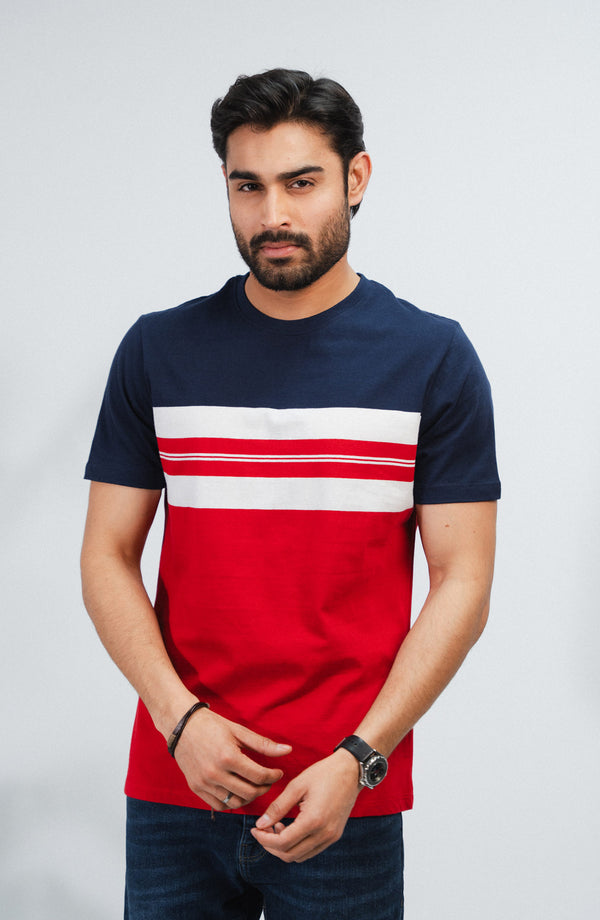 Crew Neck T-Shirt - Navy/Red
