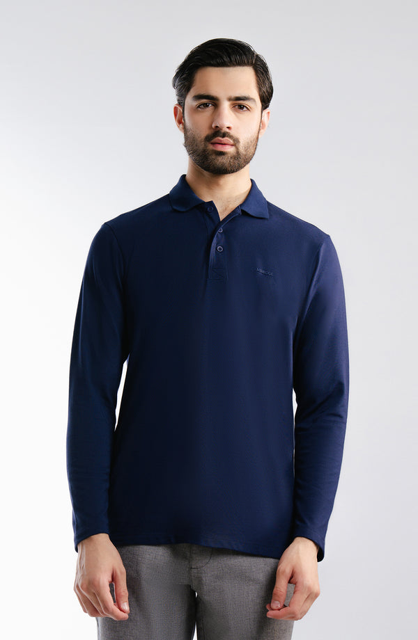 Performance Buttoned Polo - Navy Blue