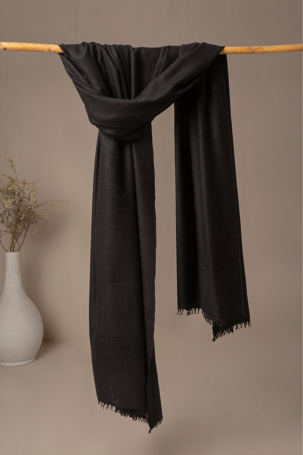 Premium Jacquard Wool Shawl - Black