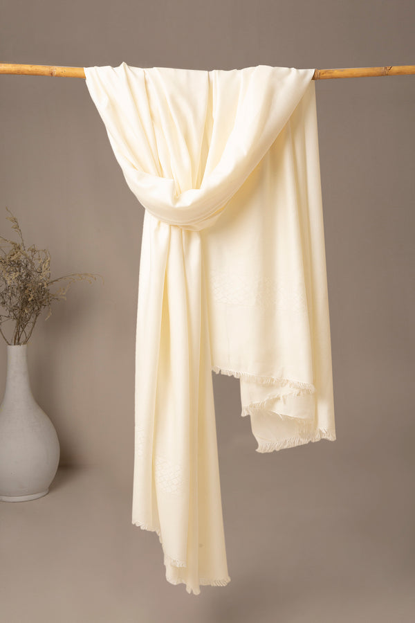 Premium Jacquard Wool Shawl - Cream