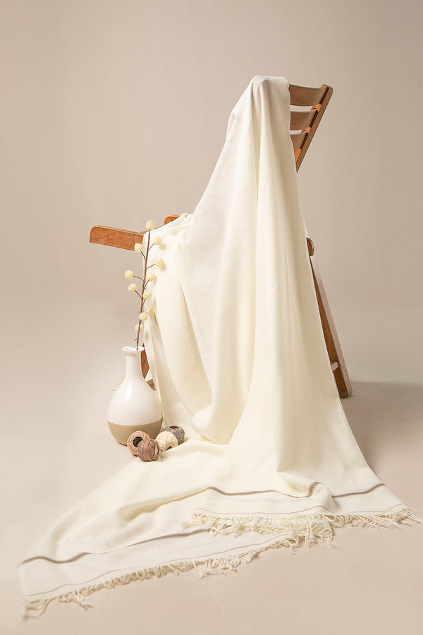 Premium Jacquard Wool Shawl - Cream