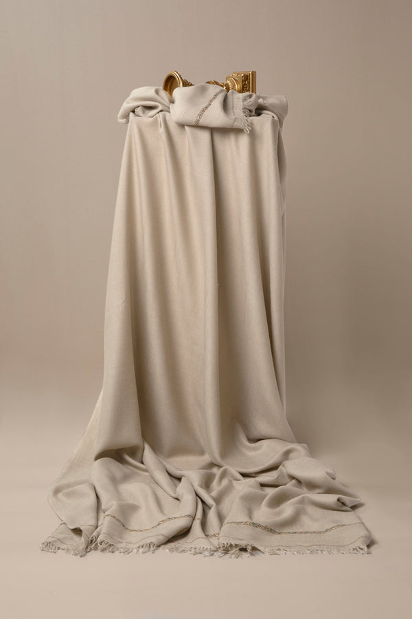 Premium Jacquard Wool Shawl - Off White