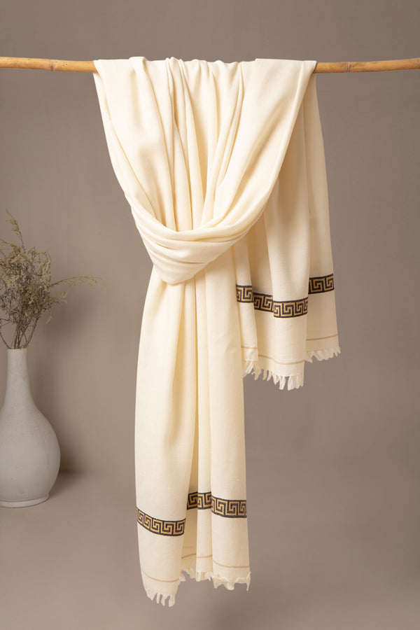 Premium Jacquard Wool Shawl - Off White
