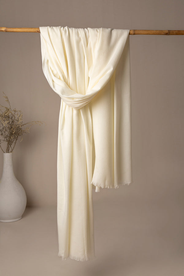 Premium Jacquard Wool Shawl - Cream