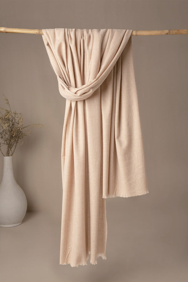 Premium Jacquard Wool Shawl - Light Fawn